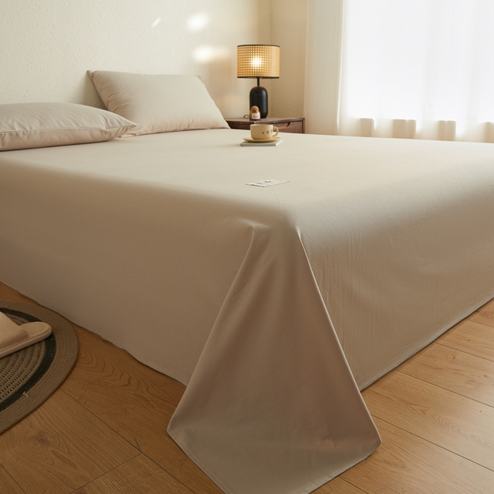 91家纺网 家纺一手货源 找家纺 鑫钰2025新款纯棉全棉老粗布床单--LP纯色系列 卡其