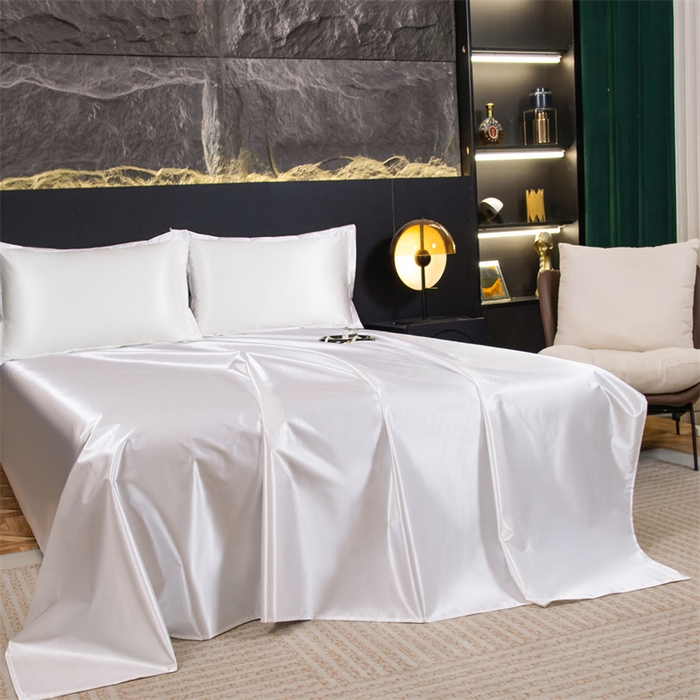 91家纺网 家纺一手货源 找家纺 梦舒羽 2025新款防水冰丝纯色床单凉爽柔顺宿舍双人床单 防水冰丝床单-光洁白