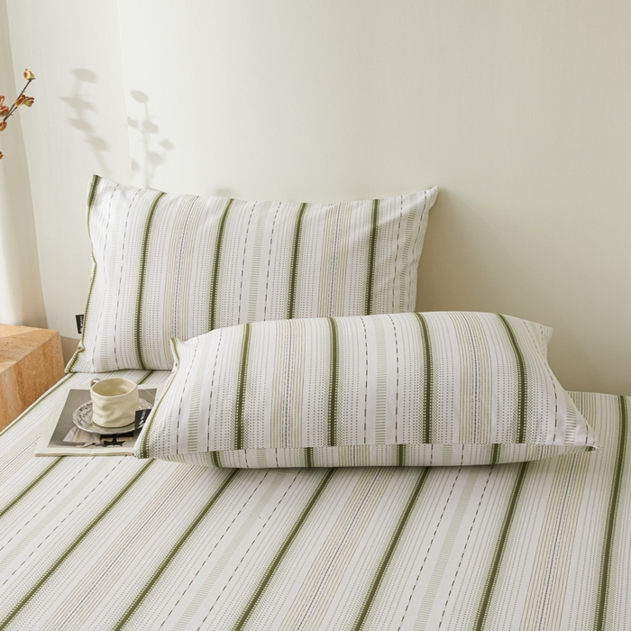 91家纺网 家纺一手货源 找家纺 鑫钰2025新款纯棉全棉老粗布床笠--北欧风 莫奈(绿）