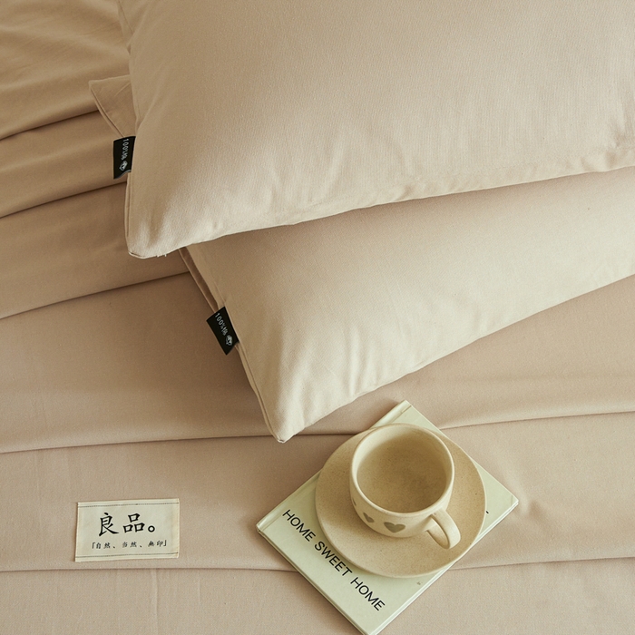 91家纺网 家纺一手货源 找家纺 鑫钰2025新款纯棉全棉老粗布床单--LP纯色系列 卡其