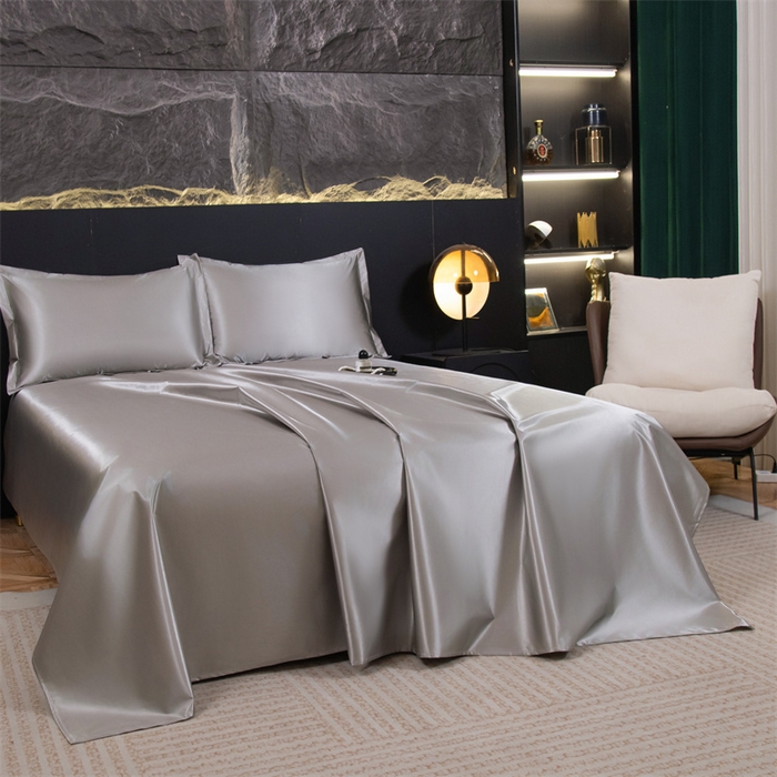 91家纺网 家纺一手货源 找家纺 梦舒羽 2025新款防水冰丝纯色床单凉爽柔顺宿舍双人床单 防水冰丝床单-典雅灰