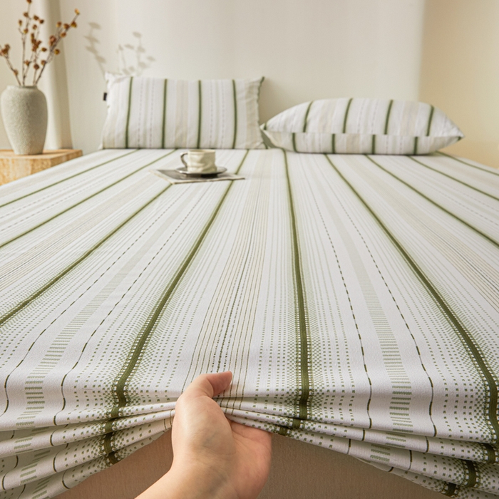 91家纺网 家纺一手货源 找家纺 鑫钰2025新款纯棉全棉老粗布床笠--北欧风 莫奈(绿）