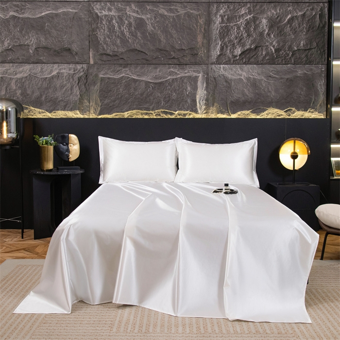 91家纺网 家纺一手货源 找家纺 梦舒羽 2025新款防水冰丝纯色床单凉爽柔顺宿舍双人床单 防水冰丝床单-光洁白