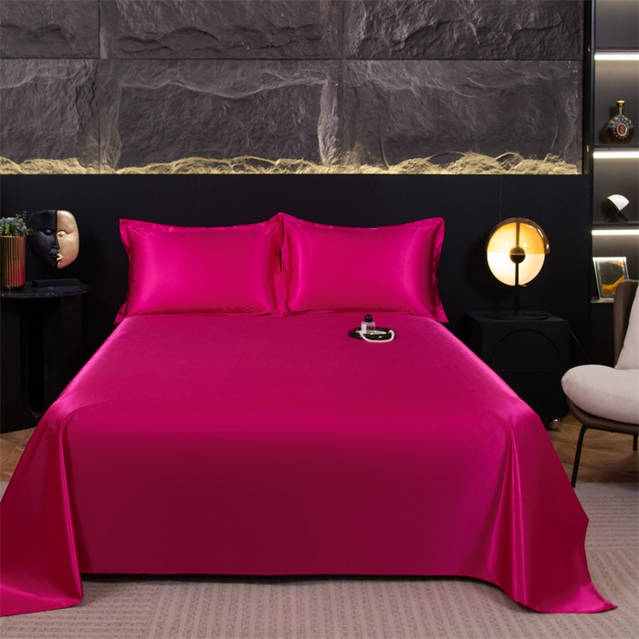 91家纺网 家纺一手货源 找家纺 梦舒羽 2025新款防水冰丝纯色床单凉爽柔顺宿舍双人床单 防水冰丝床单-玫红色