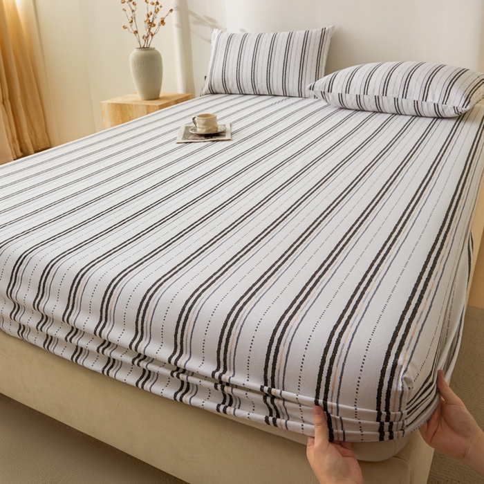 91家纺网 家纺一手货源 找家纺 鑫钰2025新款纯棉全棉老粗布床笠--北欧风 胡里奥（灰）