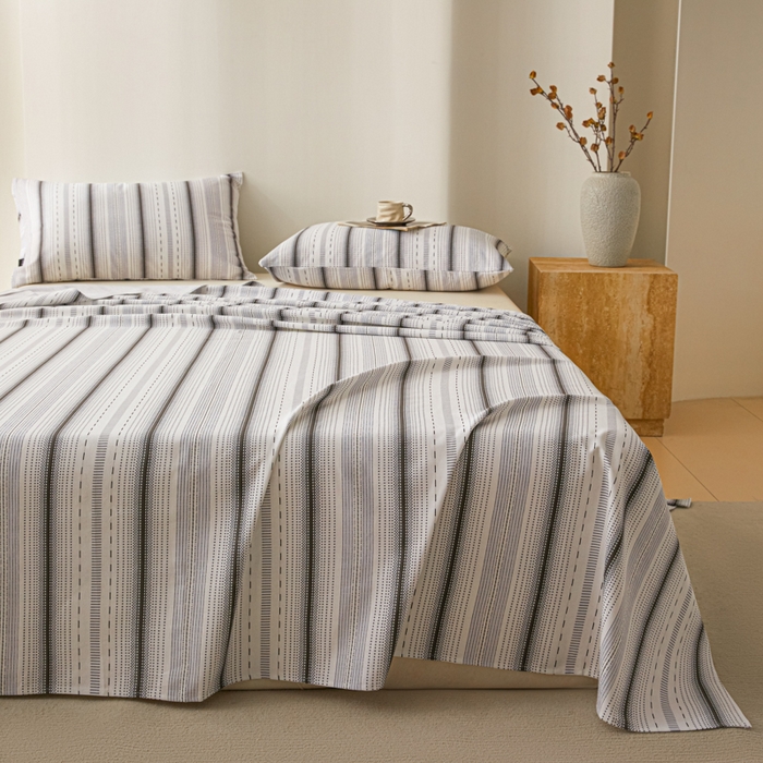 91家纺网 家纺一手货源 找家纺 鑫钰2025新款纯棉全棉老粗布床单--北欧风 莫奈（灰）