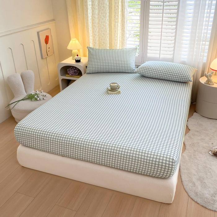 91家纺网 家纺一手货源 找家纺 鑫钰 2025新款全棉有氧双层纱床笠 格于灰