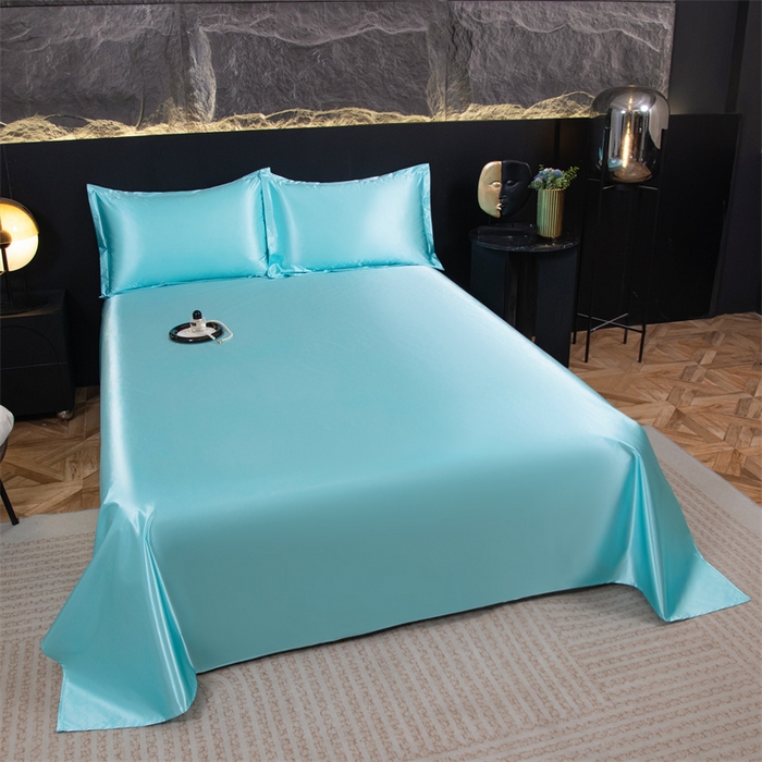 91家纺网 家纺一手货源 找家纺 梦舒羽 2025新款防水冰丝纯色床单凉爽柔顺宿舍双人床单 防水冰丝床单-水蓝色