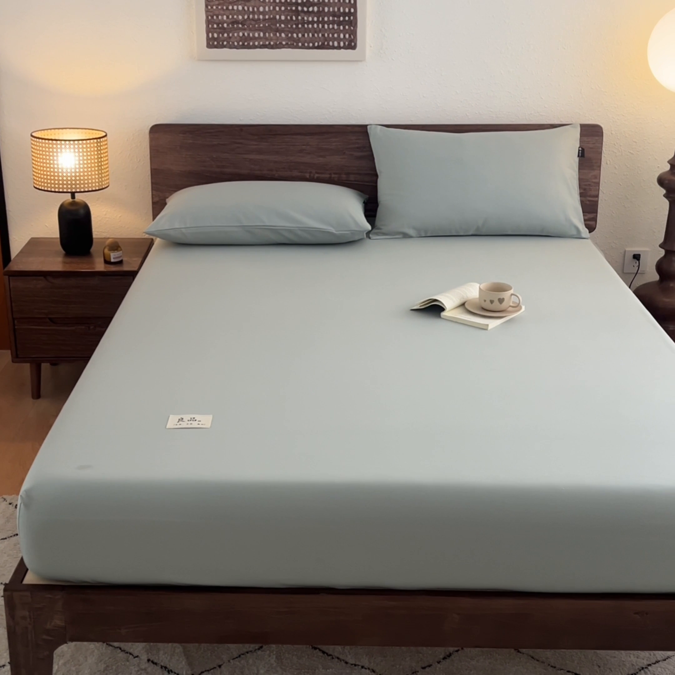 91家纺网 家纺一手货源 找家纺 鑫钰2025新款纯棉全棉老粗布床笠--LP纯色系列 川青