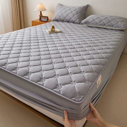 鑫钰2025新款防水纯棉全棉夹棉床笠--四叶草白墙 四叶草-灰