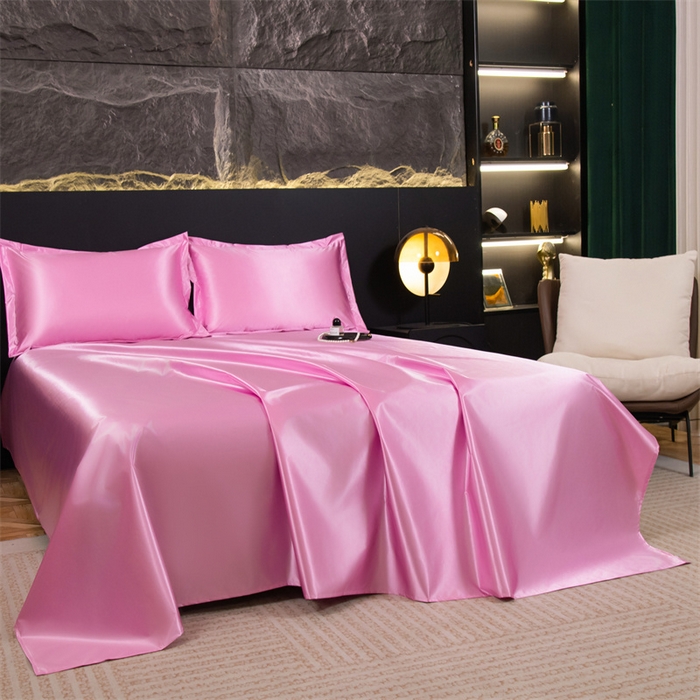 91家纺网 家纺一手货源 找家纺 梦舒羽 2025新款防水冰丝纯色床单凉爽柔顺宿舍双人床单 防水冰丝床单-粉色