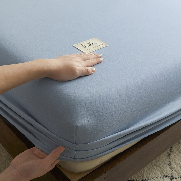 91家纺网 家纺一手货源 找家纺 鑫钰2025新款纯棉全棉老粗布床笠--LP纯色系列 浅蓝