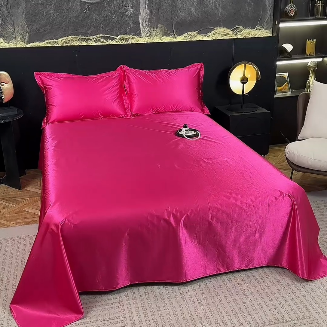 91家纺网 家纺一手货源 找家纺 梦舒羽 2025新款防水冰丝纯色床单凉爽柔顺宿舍双人床单 防水冰丝床单-玫红色
