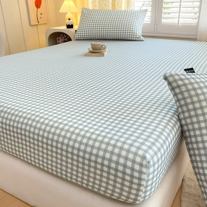 91家纺网 家纺一手货源 找家纺 鑫钰 2025新款全棉有氧双层纱床笠 格于灰