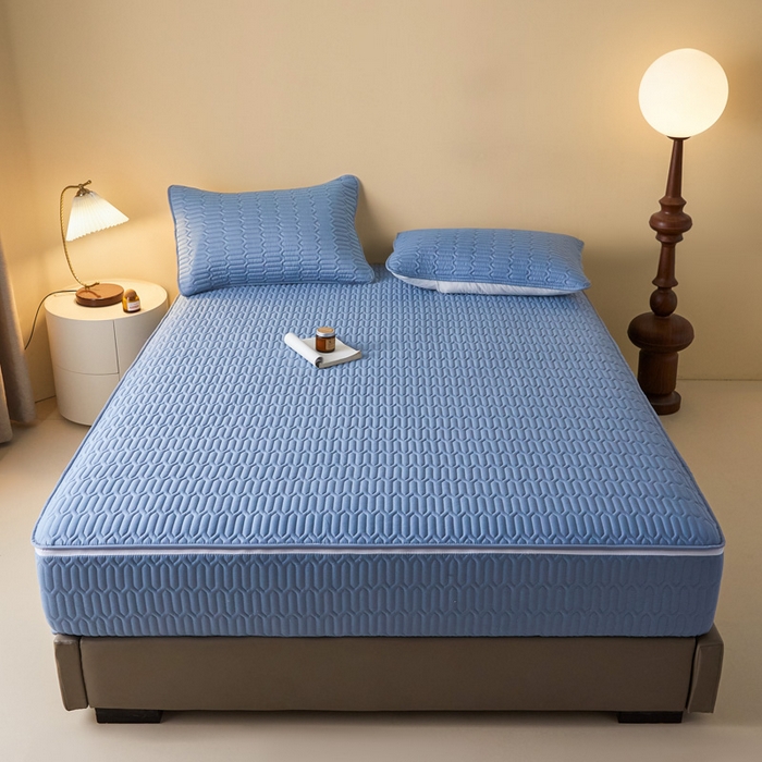 91家纺网 家纺一手货源 找家纺 鑫钰2025新款纯棉全棉六面全包床笠 经典款-全包床笠-湖蓝