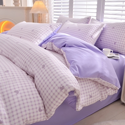 迪拜家纺 2025新款加厚水洗棉四件套-紫小格