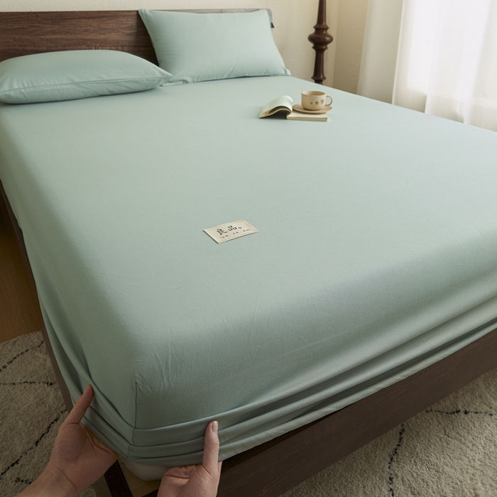 91家纺网 家纺一手货源 找家纺 鑫钰2025新款纯棉全棉老粗布床笠--LP纯色系列 川青