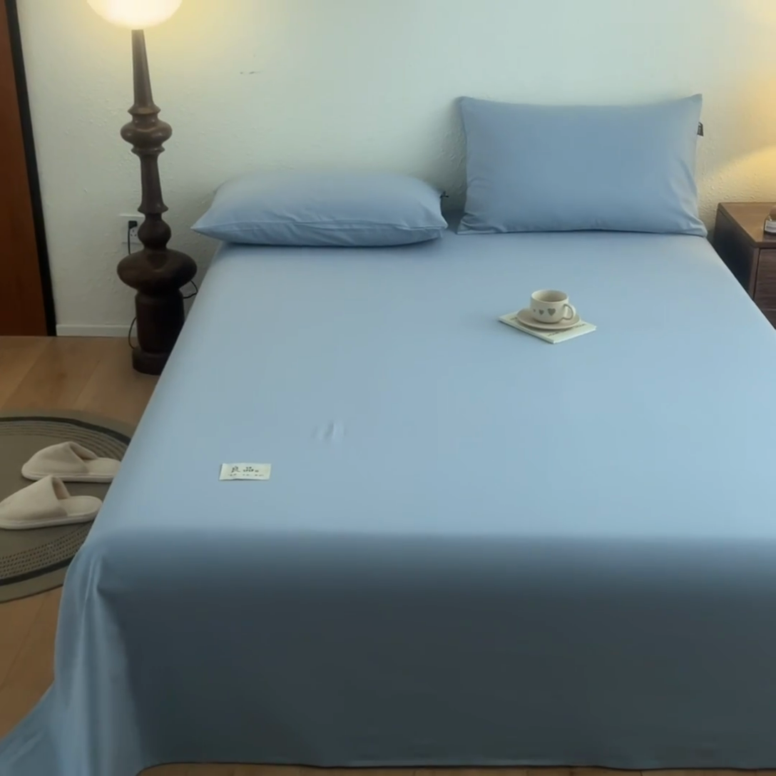 91家纺网 家纺一手货源 找家纺 鑫钰2025新款纯棉全棉老粗布床单--LP纯色系列 浅蓝