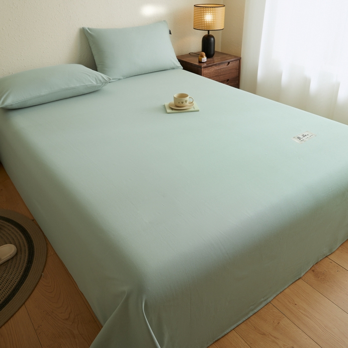 91家纺网 家纺一手货源 找家纺 鑫钰2025新款纯棉全棉老粗布床单--LP纯色系列 川青