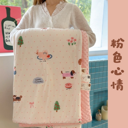 91家纺网 家纺一手货源 找家纺 暖生活 2025新款牛奶针织棉豆豆夏被 粉色心情