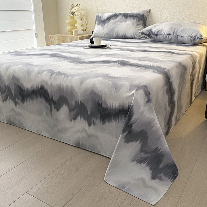 91家纺网 家纺一手货源 找家纺 鑫钰 2025新款老粗布床单床笠系列-格纹系列 水墨纹