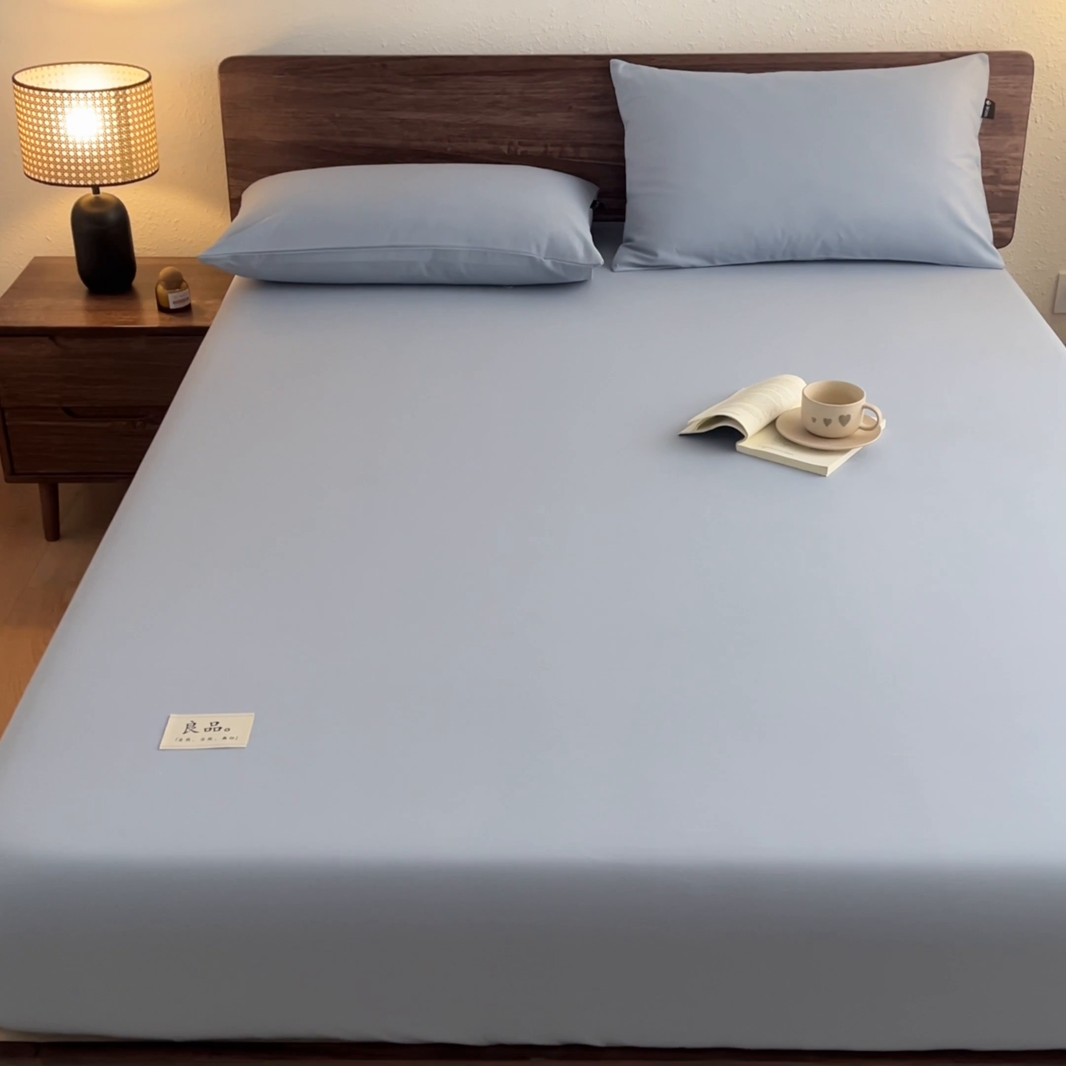 91家纺网 家纺一手货源 找家纺 鑫钰2025新款纯棉全棉老粗布床笠--LP纯色系列 浅蓝