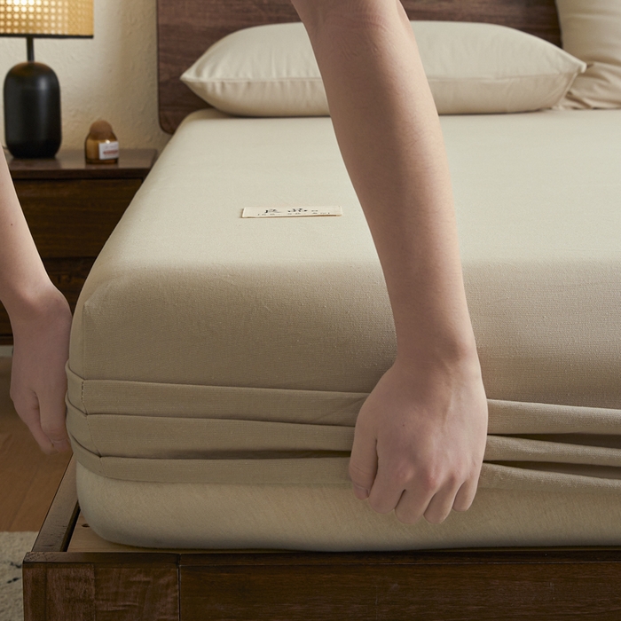 91家纺网 家纺一手货源 找家纺 鑫钰2025新款纯棉全棉老粗布床笠--LP纯色系列 卡其