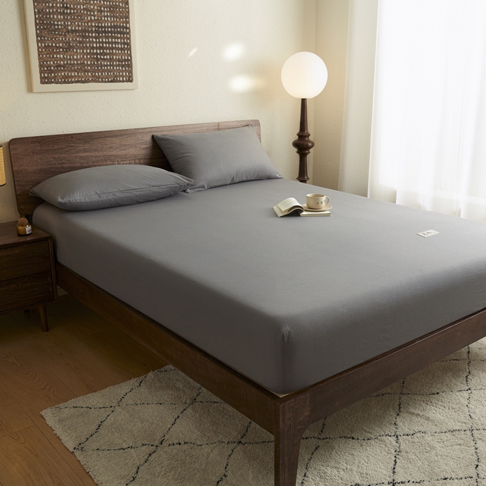 91家纺网 家纺一手货源 找家纺 鑫钰2025新款纯棉全棉老粗布床笠--LP纯色系列 深灰