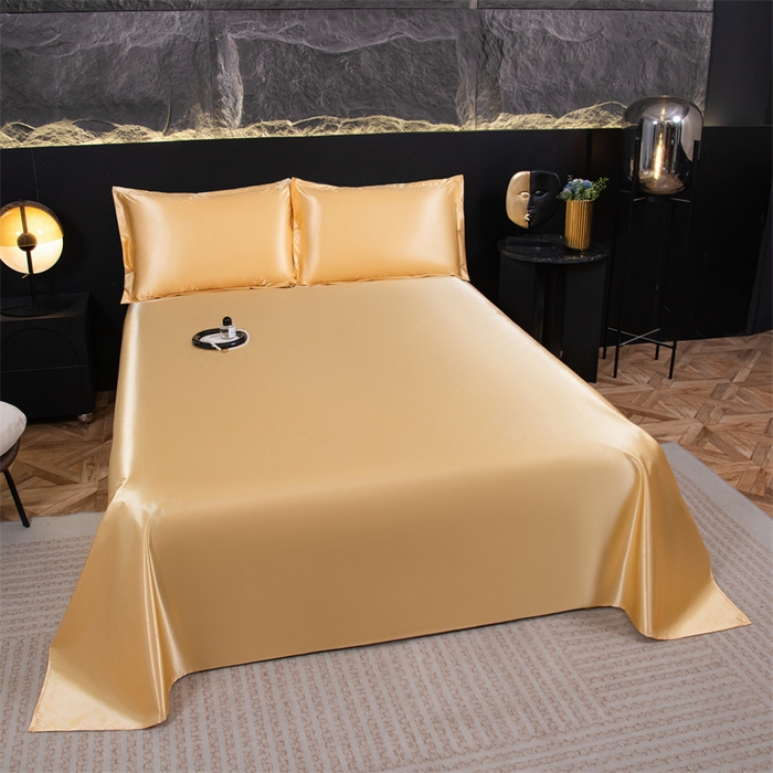 91家纺网 家纺一手货源 找家纺 圣比熊2025新款防水冰丝纯色床单凉爽柔顺宿舍双人床单 防水款-金驼色