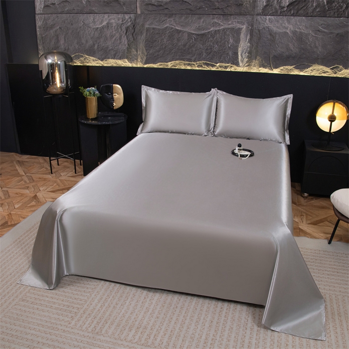 91家纺网 家纺一手货源 找家纺 梦舒羽 2025新款防水冰丝纯色床单凉爽柔顺宿舍双人床单 防水冰丝床单-典雅灰