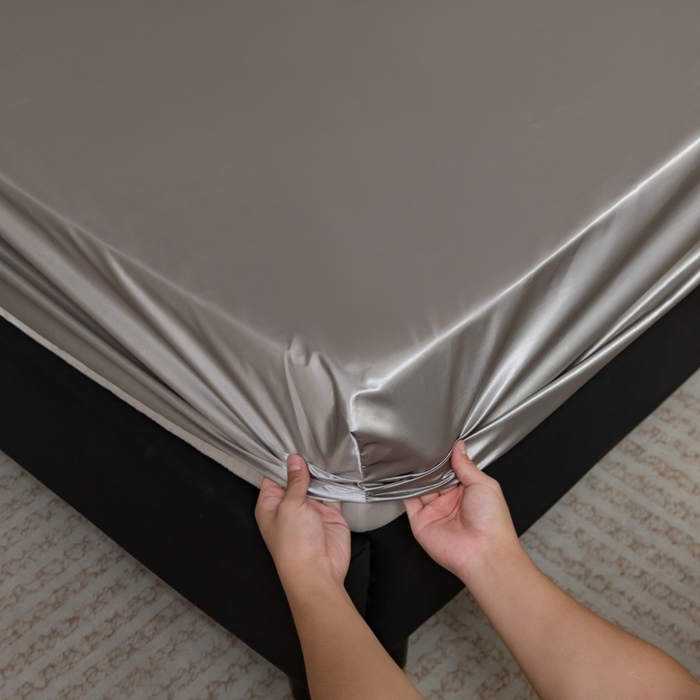 91家纺网 家纺一手货源 找家纺 梦舒羽2025新款防水冰丝纯色床笠凉爽柔顺床垫保护罩 防水冰丝床笠-典雅灰