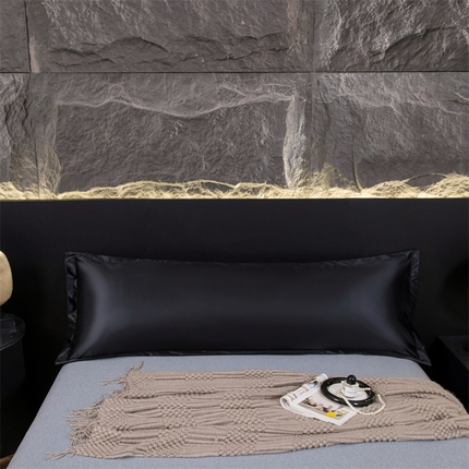 91家纺网 家纺一手货源 找家纺 梦舒羽2025新款防水冰丝纯色双人枕套情侣1.8m枕芯套内胆套 防水冰丝双人枕套-尊贵黑