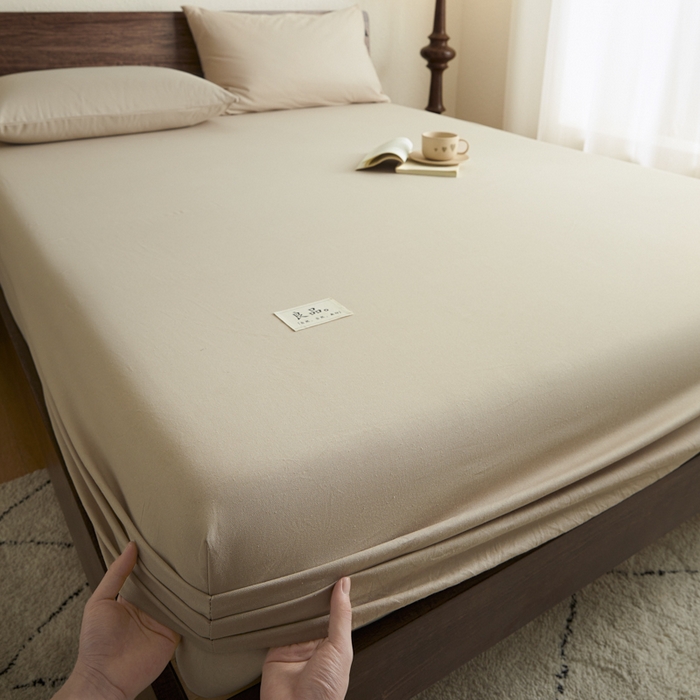 91家纺网 家纺一手货源 找家纺 鑫钰2025新款纯棉全棉老粗布床笠--LP纯色系列 卡其