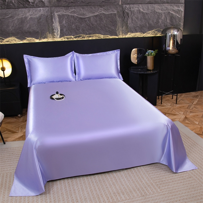 91家纺网 家纺一手货源 找家纺 梦舒羽 2025新款防水冰丝纯色床单凉爽柔顺宿舍双人床单 防水冰丝床单-雪青色