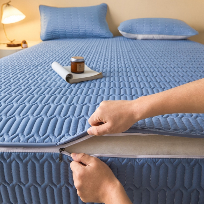 91家纺网 家纺一手货源 找家纺 鑫钰2025新款纯棉全棉六面全包床笠 经典款-全包床笠-湖蓝