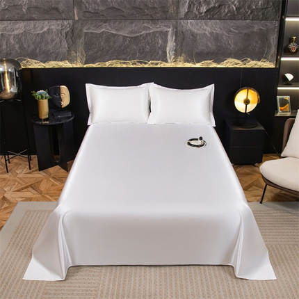 圣比熊2025新款防水冰丝纯色床单凉爽柔顺宿舍双人床单 防水款-光洁白