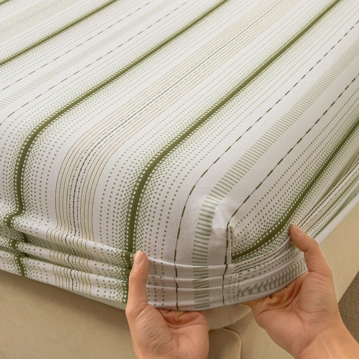 91家纺网 家纺一手货源 找家纺 鑫钰2025新款纯棉全棉老粗布床笠--北欧风 莫奈(绿）