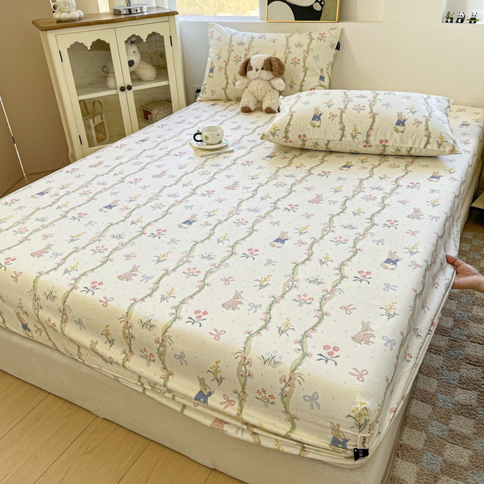 91家纺网 家纺一手货源 找家纺 鑫钰 2025新款纯棉老粗布单床笠-卡通系列 蔓藤免