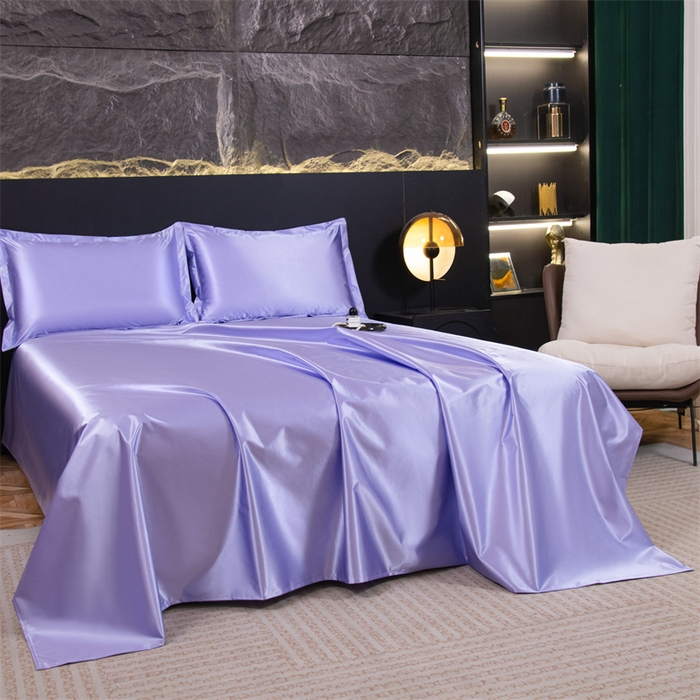 91家纺网 家纺一手货源 找家纺 梦舒羽 2025新款防水冰丝纯色床单凉爽柔顺宿舍双人床单 防水冰丝床单-雪青色