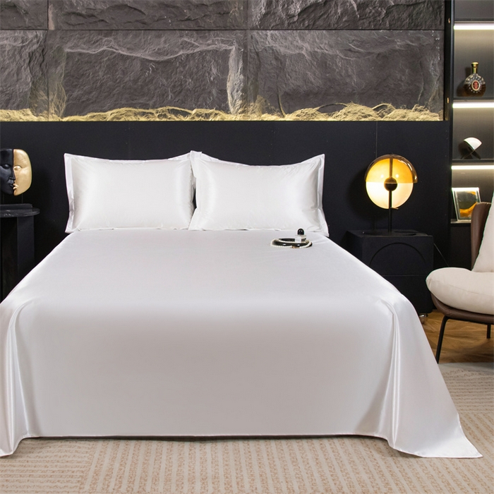 91家纺网 家纺一手货源 找家纺 梦舒羽 2025新款防水冰丝纯色床单凉爽柔顺宿舍双人床单 防水冰丝床单-光洁白