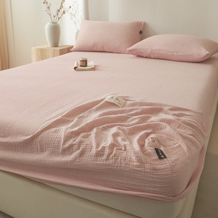 鑫钰 2025新款A类全棉双棉皱皱纱床笠 仙女粉