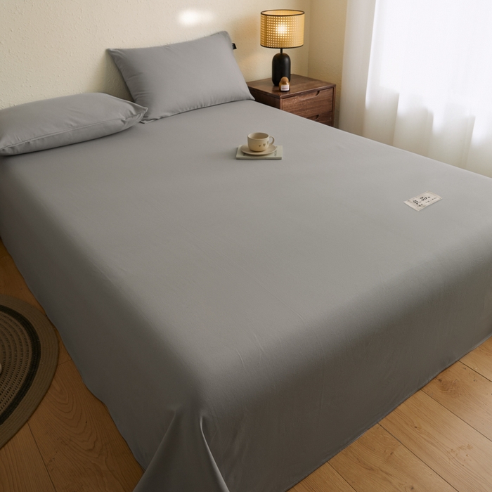 91家纺网 家纺一手货源 找家纺 鑫钰2025新款纯棉全棉老粗布床单--LP纯色系列 烟灰