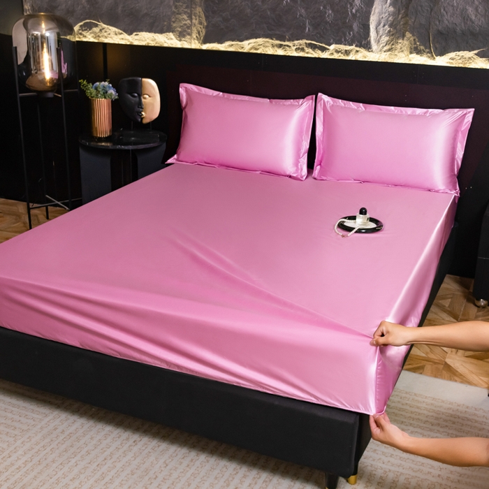 91家纺网 家纺一手货源 找家纺 圣比熊2025新款防水冰丝纯色床笠凉爽柔顺床垫保护罩 防水款-粉色