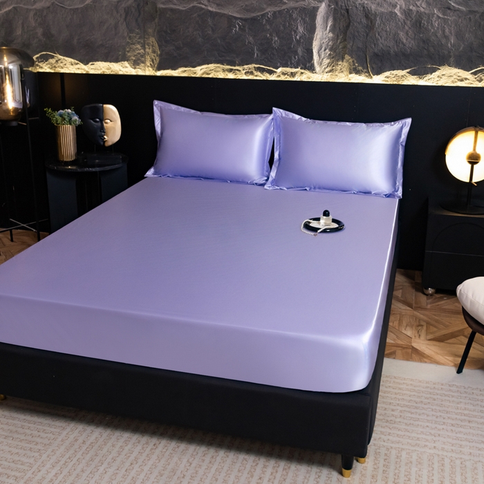 91家纺网 家纺一手货源 找家纺 梦舒羽2025新款防水冰丝纯色床笠凉爽柔顺床垫保护罩 防水冰丝床笠-雪青色