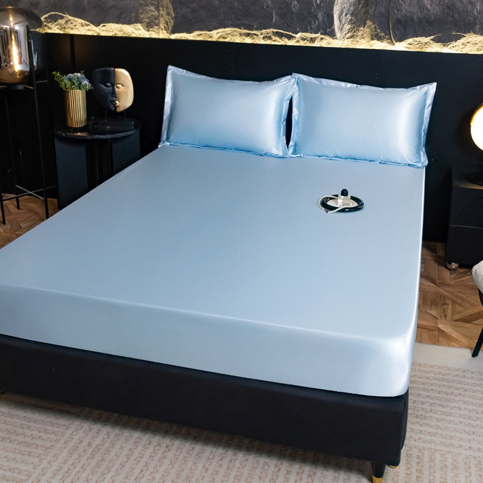 91家纺网 家纺一手货源 找家纺 （总）梦舒羽2025新款防水冰丝纯色床笠凉爽柔顺床垫保护罩