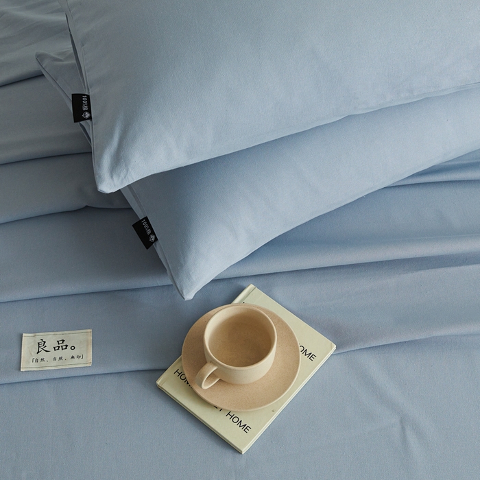 91家纺网 家纺一手货源 找家纺 鑫钰2025新款纯棉全棉老粗布床单--LP纯色系列 浅蓝
