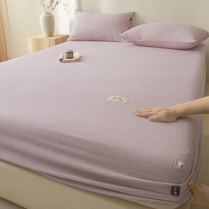 91家纺网 家纺一手货源 找家纺 鑫钰 2025新款A类全棉双棉皱皱纱床笠 香妃紫