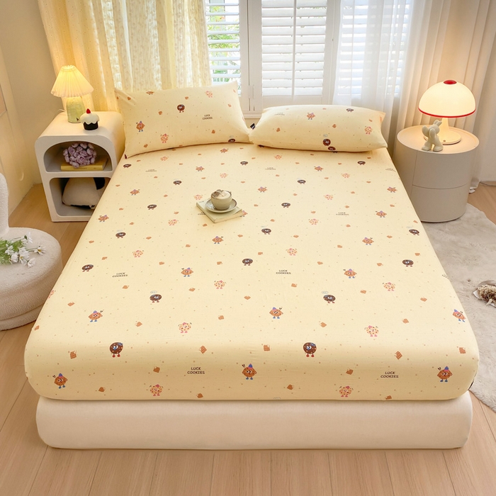 91家纺网 家纺一手货源 找家纺 鑫钰 2025新款全棉有氧双层纱床笠 甜茶