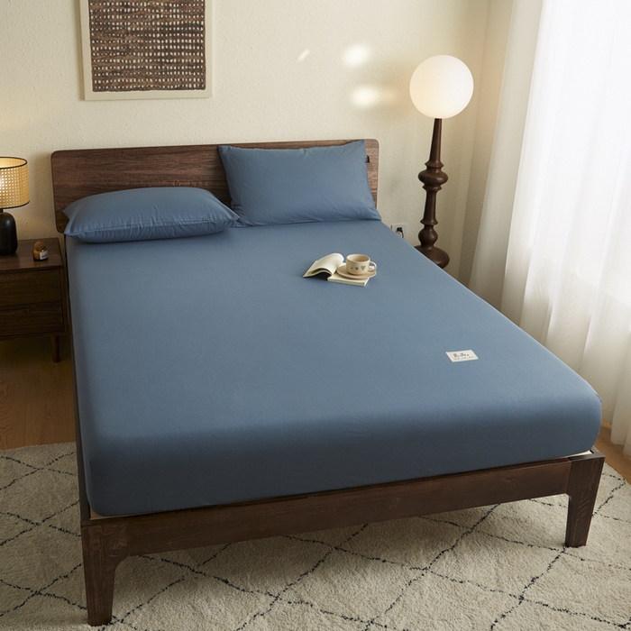 91家纺网 家纺一手货源 找家纺 鑫钰2025新款纯棉全棉老粗布床笠--LP纯色系列 宝蓝