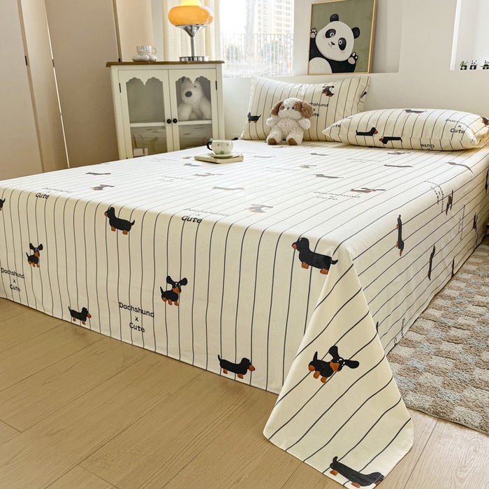 91家纺网 家纺一手货源 找家纺 鑫钰 2025新款纯棉老粗布单床单-卡通系列 腊肠狗